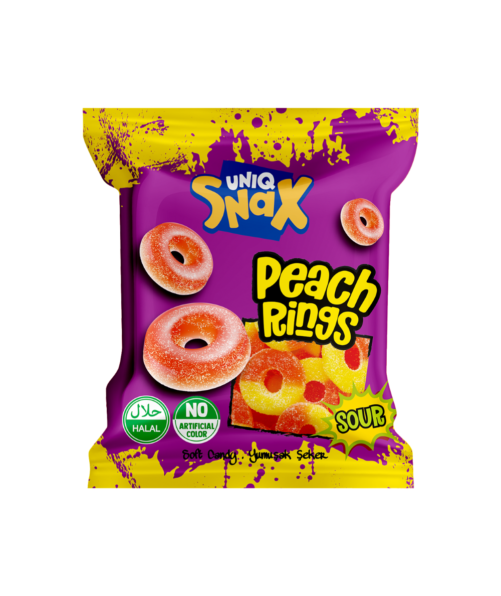 Uniq Snax Peach Rings Sour 80G